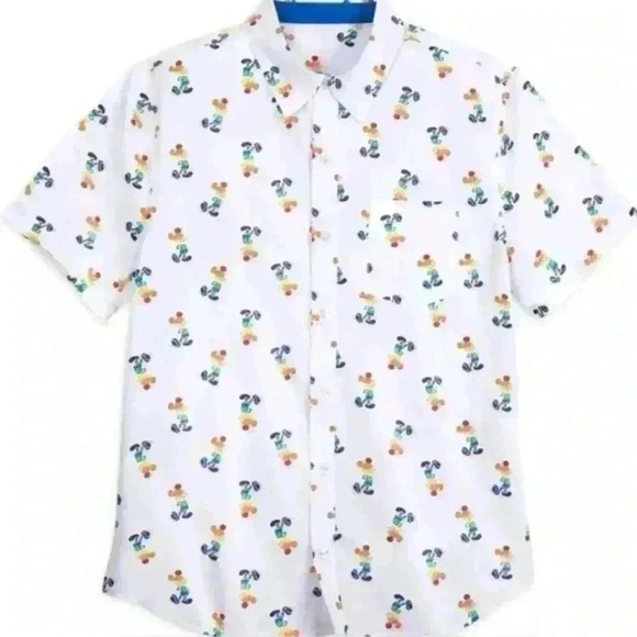 NWT men’s Disney world parks exclusive Mickey Mouse rainbow button down shirt XL - Picture 1 of 11